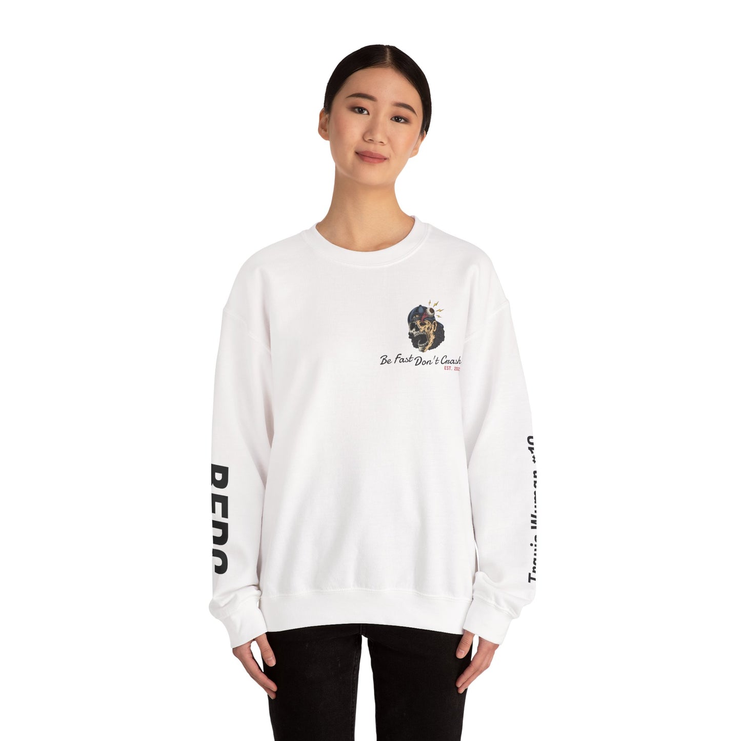 Travis Wyman #10 BFDC Racing Crewneck Sweatshirt - Design Back (WHITE)